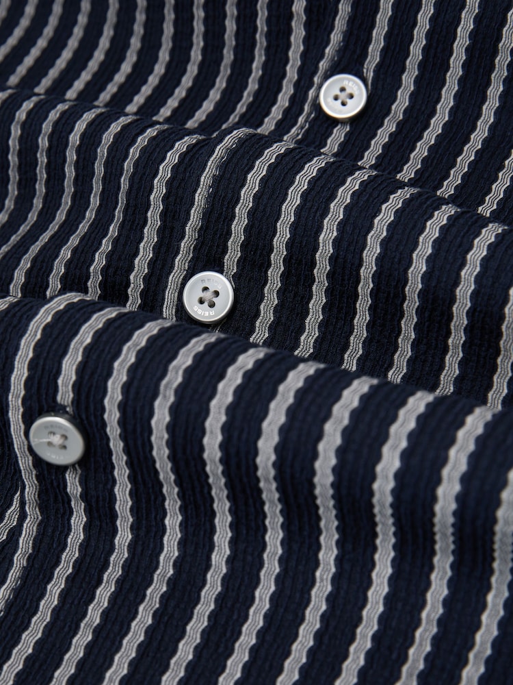 Темно-синий/белый - Фактурная рубашка в полоску с воротником Reiss Griff - Изображение 6 6