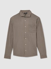 Reiss Taupe Brown Peake Stripe Long-Sleeve Regular-Fit Shirt - Image 2 of 7