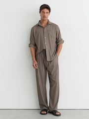 Reiss Taupe Brown Peake Stripe Long-Sleeve Regular-Fit Shirt - Image 3 of 7