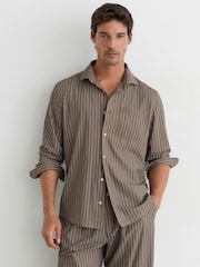 Reiss Taupe Brown Peake Stripe Long-Sleeve Regular-Fit Shirt - Image 4 of 7