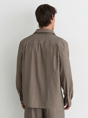 Reiss Taupe Brown Peake Stripe Long-Sleeve Regular-Fit Shirt - Image 6 of 7