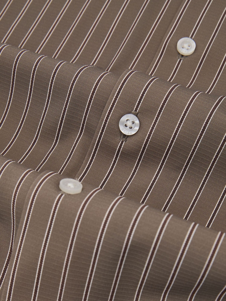 Reiss Taupe Brown Peake Stripe Long-Sleeve Regular-Fit Shirt - Image 7 of 7