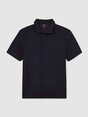 Reiss Navy Reed Textured Concealed-Placket Polo Shirt - Image 2 of 7