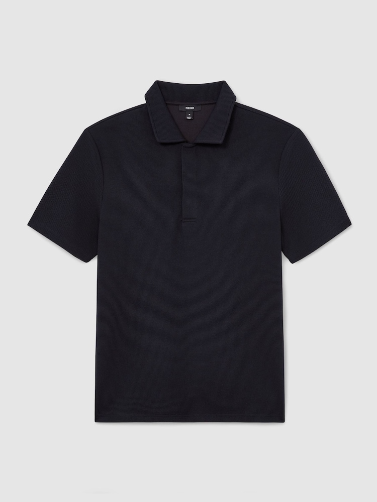 Reiss Navy Reed Textured Concealed-Placket Polo Shirt - Image 2 of 7 Reiss Navy Reed Textured Concealed-Placket Polo Shirt - Image 2 of 7