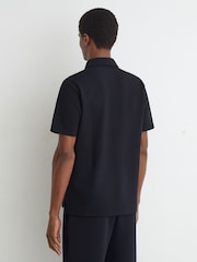 Reiss Navy Reed Textured Concealed-Placket Polo Shirt - Image 5 of 7