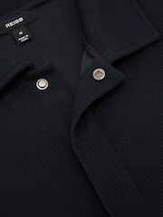 Reiss Navy Reed Textured Concealed-Placket Polo Shirt - Image 7 of 7