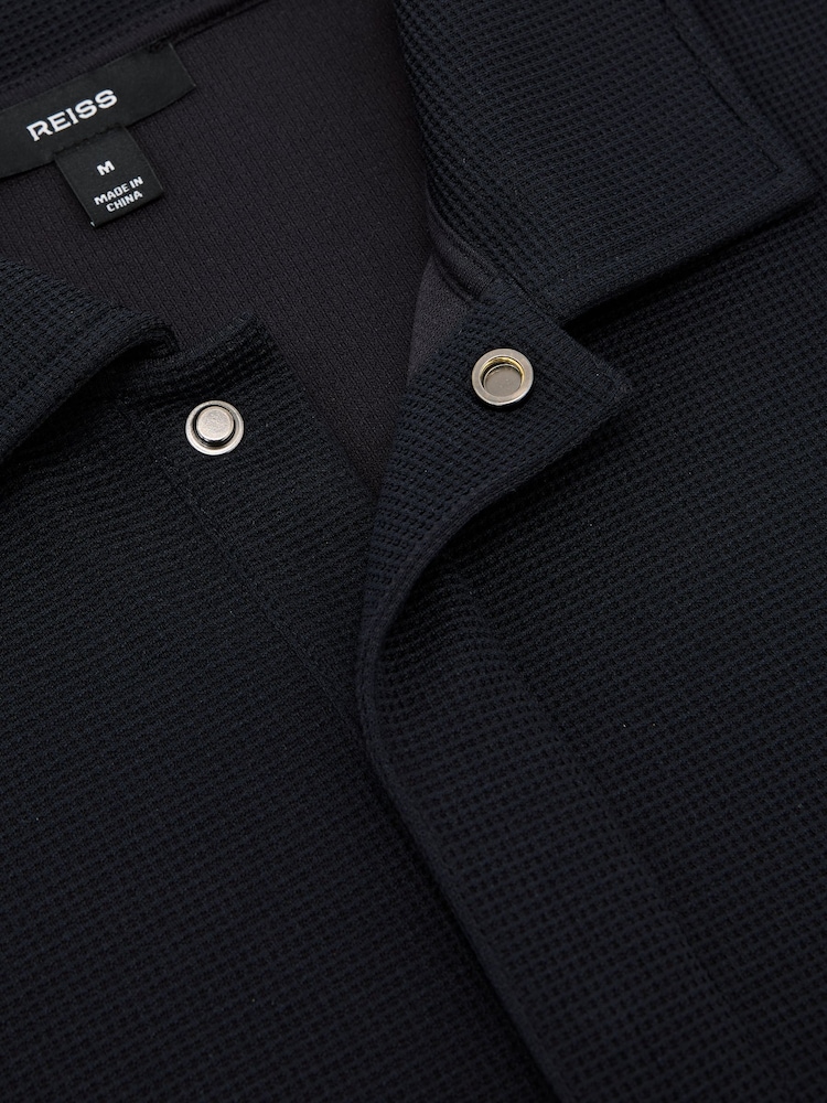 Reiss Navy Reed Textured Concealed-Placket Polo Shirt - Image 7 of 7 Reiss Navy Reed Textured Concealed-Placket Polo Shirt - Image 7 of 7