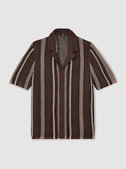 Reiss Chocolate Brown Farin Crochet Stripe Cuban-Collar Shirt - Image 2 of 6