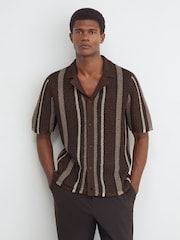 Reiss Chocolate Brown Farin Crochet Stripe Cuban-Collar Shirt - Image 3 of 6