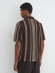 Reiss Chocolate Brown Farin Crochet Stripe Cuban-Collar Shirt - Image 4 of 6