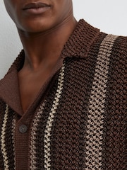 Reiss Chocolate Brown Farin Crochet Stripe Cuban-Collar Shirt - Image 5 of 6