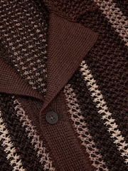 Reiss Chocolate Brown Farin Crochet Stripe Cuban-Collar Shirt - Image 6 of 6