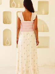 Aspiga Cream Rhianna Embroidered Flutter Sleeve Dress - Image 2 of 3