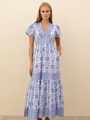 Aspiga White Pippa Cotton Block Print Dress - Image 1 of 6