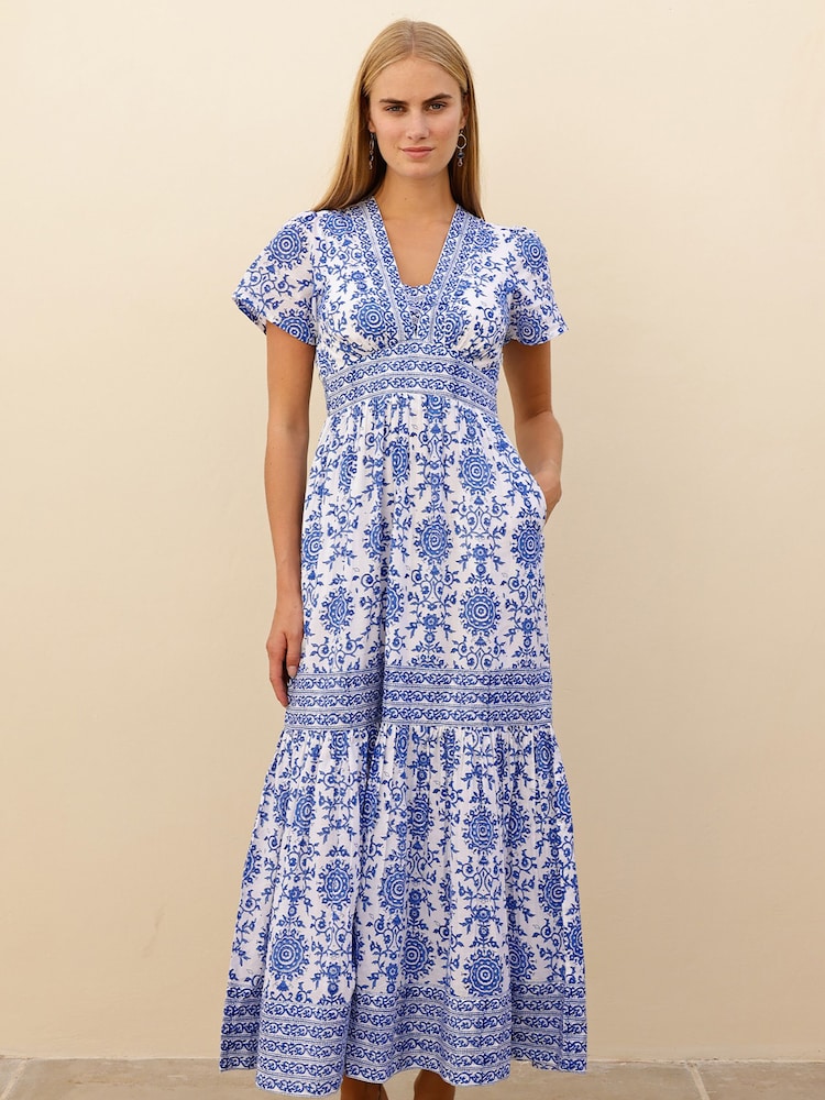 Aspiga White Pippa Cotton Block Print Dress - Image 1 of 6