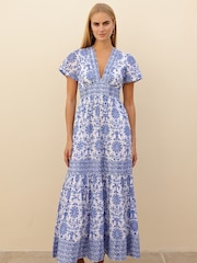 Aspiga White Pippa Cotton Block Print Dress - Image 3 of 6