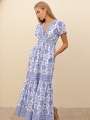 Aspiga White Pippa Cotton Block Print Dress - Image 5 of 6