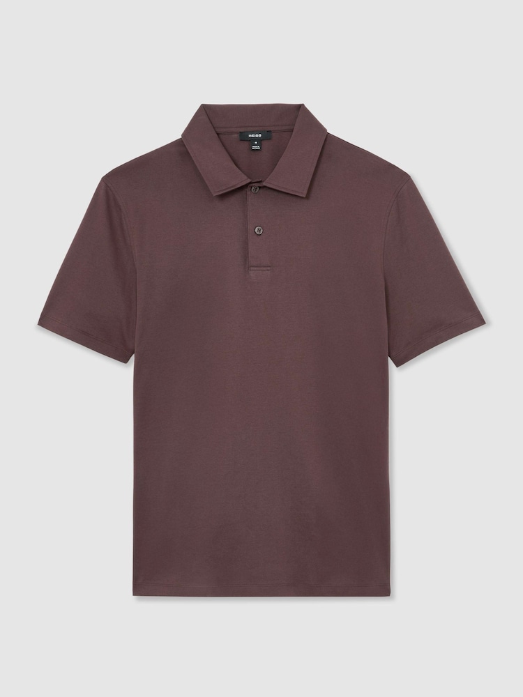Reiss Dark Plum Earl Air-Water Cotton Polo Shirt - Image 2 of 5 Reiss Dark Plum Earl Air-Water Cotton Polo Shirt - Image 2 of 5