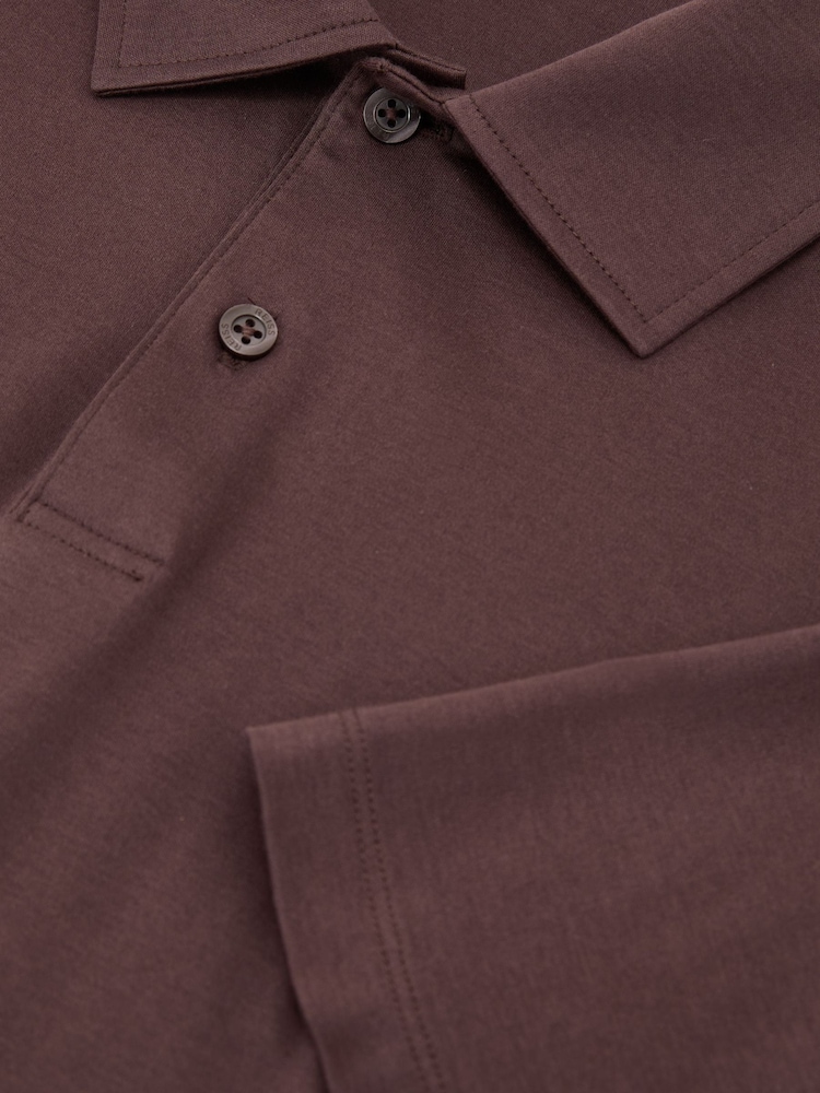 Reiss Dark Plum Earl Air-Water Cotton Polo Shirt - Image 5 of 5 Reiss Dark Plum Earl Air-Water Cotton Polo Shirt - Image 5 of 5