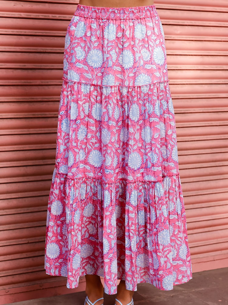 Aspiga Pink Becks Cotton Block Print Skirt - Image 1 of 5