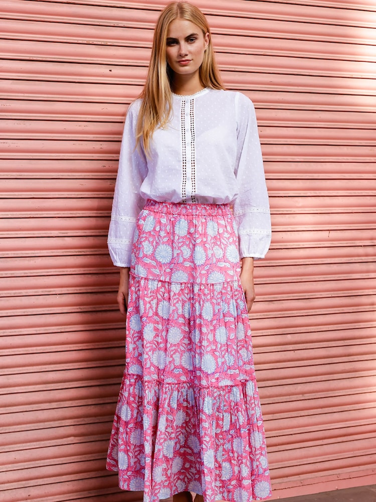Aspiga Pink Becks Cotton Block Print Skirt - Image 2 of 5