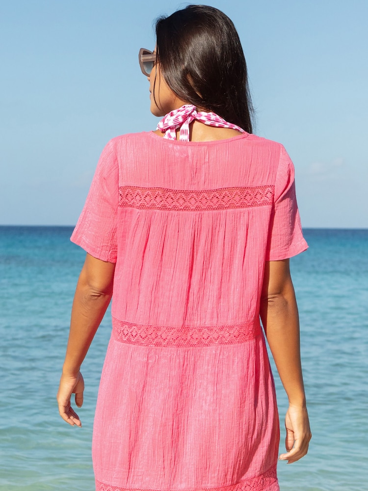 Aspiga Pink Roxy Crinkle Cotton Kaftan - Image 4 of 4