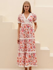 Aspiga Red Enny Short Sleeve Linen Dress - Image 1 of 6