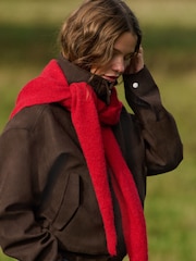 The Set Faux Suede Funnel Neck Jacket Chocolate Brown - Image 4 of 6