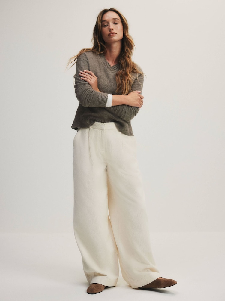 The Set Corduroy Wide Leg Trousers Cream - Image 1 of 10