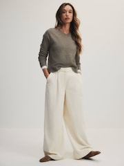 The Set Corduroy Wide Leg Trousers Cream - Image 3 of 10
