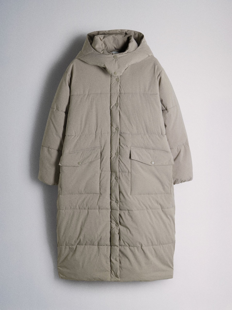 The Set Showerproof Padded Maxi Coat Taupe - Image 2 of 7 The Set Showerproof Padded Maxi Coat Taupe - Image 2 of 7