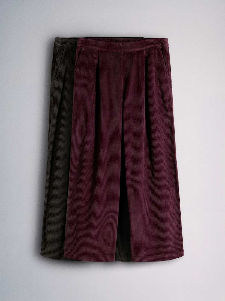 The Set 2 Pack Corduroy Pull-On Trousers Grey/Burgundy - Image 2 of 10