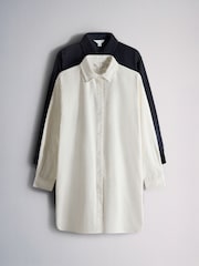 The Set 2 Pack Corduroy Cotton Shirt Dresses Cream/Navy Blue - Image 1 of 5