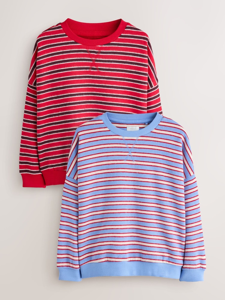 Red/ Blue Stripe Cosy Rib Sweatshirts 2 Pack (3-16yrs) - Image 1 of 5 Red/ Blue Stripe Cosy Rib Sweatshirts 2 Pack (3-16yrs) - Image 1 of 5