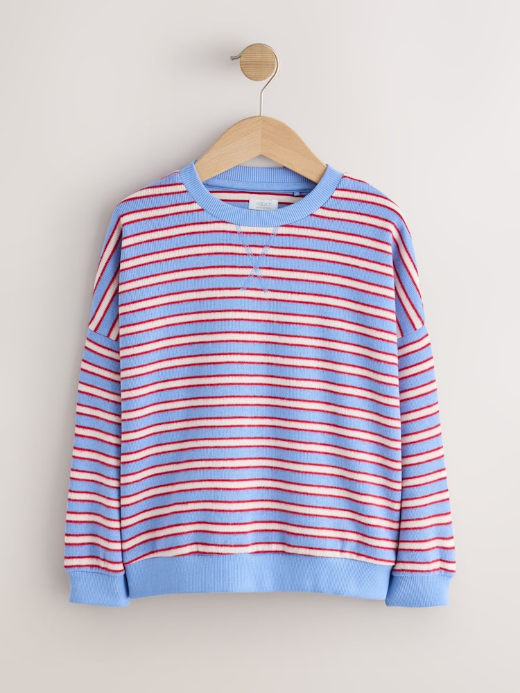Red/ Blue Stripe Cosy Rib Sweatshirts 2 Pack (3-16yrs) - Image 2 of 5 Red/ Blue Stripe Cosy Rib Sweatshirts 2 Pack (3-16yrs) - Image 2 of 5