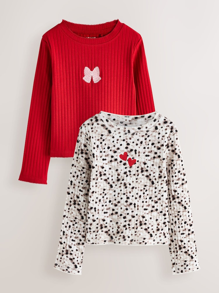 Red/Animal - Yivli Long Sleeve Tops 2 Paket (3-16il) - 6şəkildən 1 şəkil