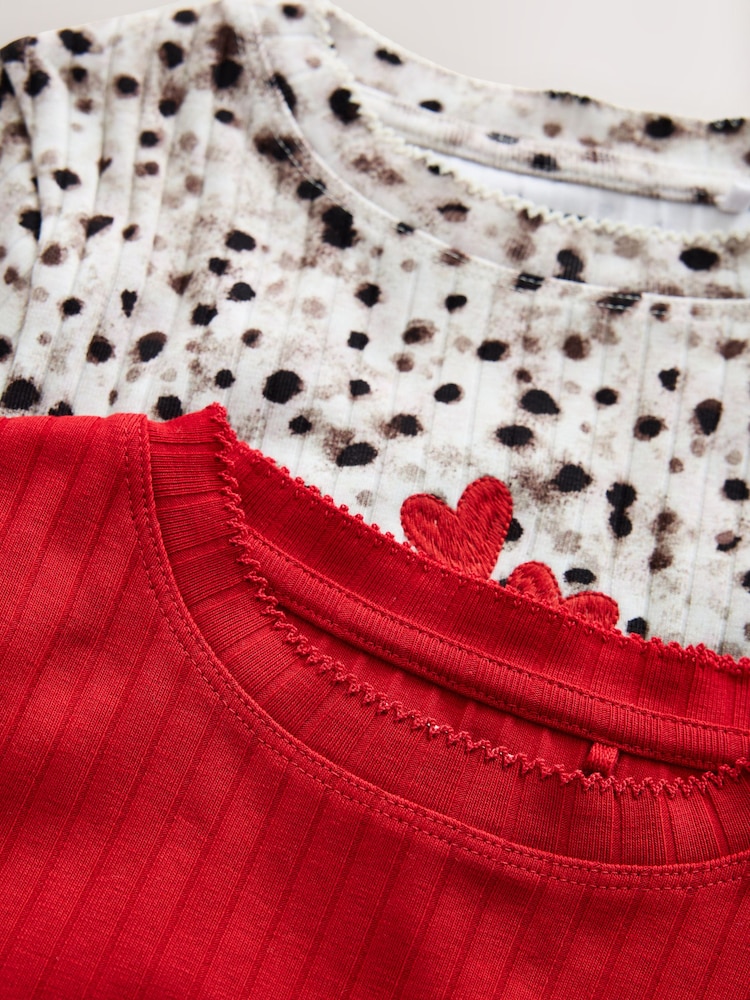 Red/Animal - Yivli Long Sleeve Tops 2 Paket (3-16il) - 6şəkildən 6 şəkil