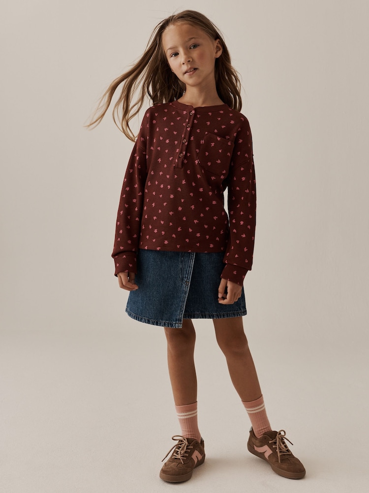 Burgundy Ditsy Waffle Henley Top (3-16yrs) - Image 2 of 5 Burgundy Ditsy Waffle Henley Top (3-16yrs) - Image 2 of 5