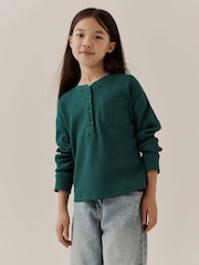Green Waffle Henley Top (3-16yrs) - Image 1 of 8