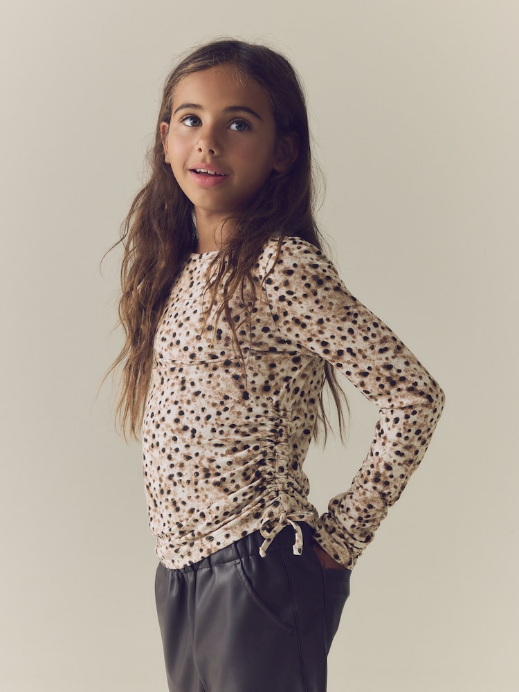 Brown Animal Long Sleeve Ruched Top (3-16yrs) - Image 1 of 8 Brown Animal Long Sleeve Ruched Top (3-16yrs) - Image 1 of 8