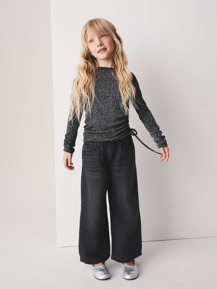 Black Sparkle Long Sleeve Ruched Top (3-16yrs) - Image 2 of 4 Black Sparkle Long Sleeve Ruched Top (3-16yrs) - Image 2 of 4