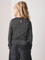 Black Sparkle Long Sleeve Ruched Top (3-16yrs) - Image 3 of 4