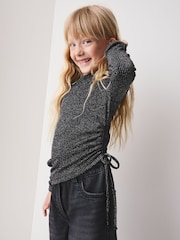 Black Sparkle Long Sleeve Ruched Top (3-16yrs) - Image 4 of 4