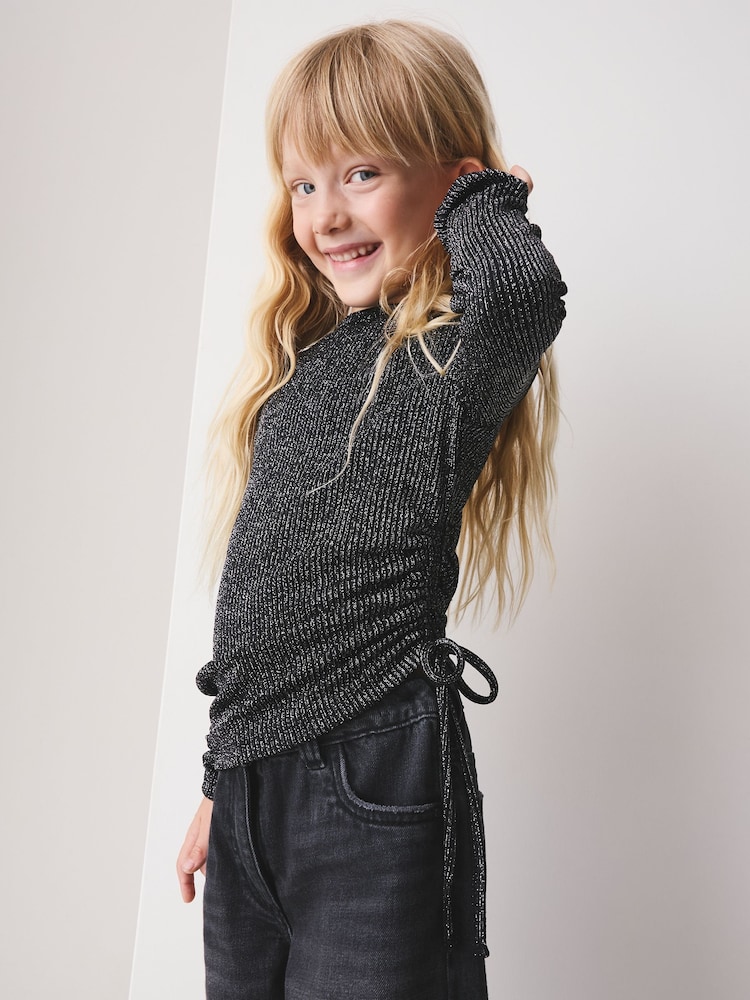 Black Sparkle Long Sleeve Ruched Top (3-16yrs) - Image 4 of 4 Black Sparkle Long Sleeve Ruched Top (3-16yrs) - Image 4 of 4