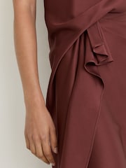 Reiss Rust Orange Mabel Satin Frill-Detail Draped Midi Dress - Image 7 of 8
