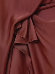 Reiss Rust Orange Mabel Satin Frill-Detail Draped Midi Dress - Image 8 of 8