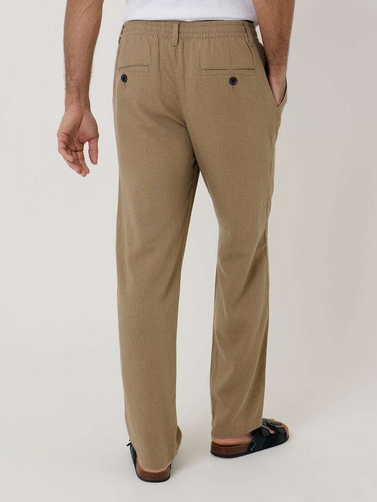 Threadbare Brown Linen Blend Trousers - Image 2 of 4 Threadbare Brown Linen Blend Trousers - Image 2 of 4