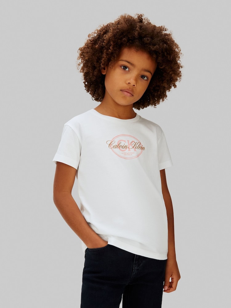 Calvin Klein White Script Logo T-Shirt - Image 1 of 5