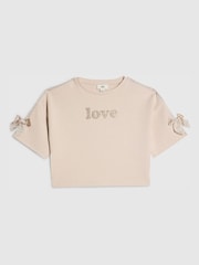 River Island Cream Premium Love Diamante T-Shirt - Image 1 of 4
