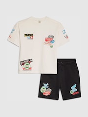 River Island White Oversized Badge T-Shirt & Short Set - Image 1 of 5
